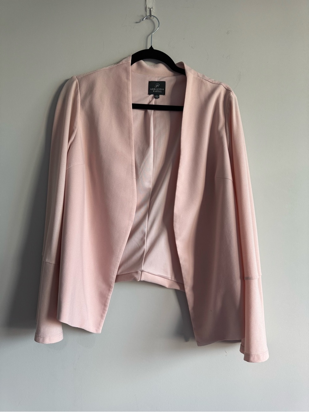 NWOT Adrianna Papell Light Blush Pink Open Front Bell Sleeve Asymmetrical Blazer